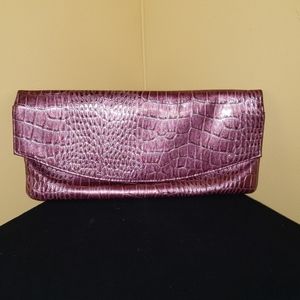 Mauve pink crocodile print clutch purse